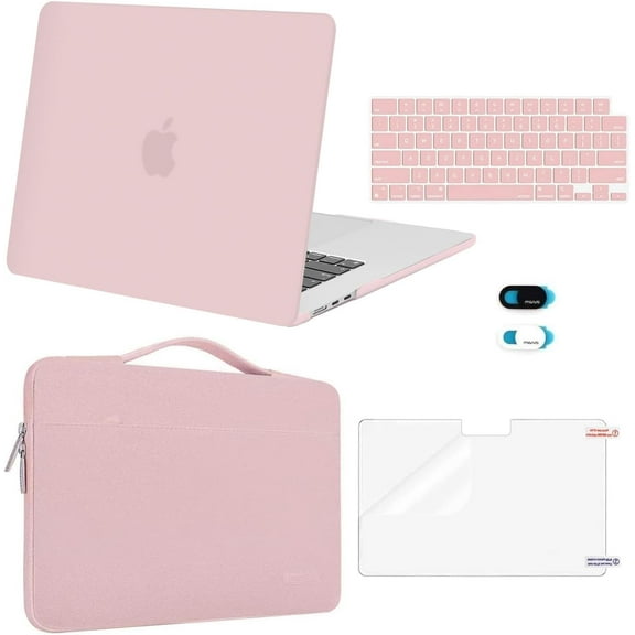 Mosiso Compatible with MacBook Air 15 inch Case 2025-2023 M4 A3241 M3 A3114 M2 A2941, Plastic Hard Shell&Carrying Sleeve Bag&Keyboard Cover&Webcam Cover&Screen Protector, Baby Pink