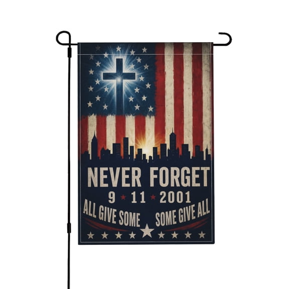 Patriotic Garden Flag 9/11 Memorial Cross Skyline Outdoor Decor 12x18 Inch