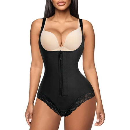 

Molutan Women Latex Shapewear Bodysuit Waist Trainer Tummy Control Body Shaper Lace Butt Lifter Panties Stomach Girdle(Black S)