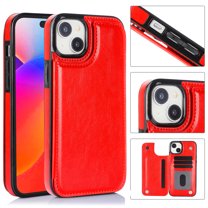 Dteck Wallet Case for iPhone 15 Case Slim Protective Case with Credit Card Slot Holder Flip Folio Soft PU Leather Double Magnetic Closure Kickstand Cover 2023,Red