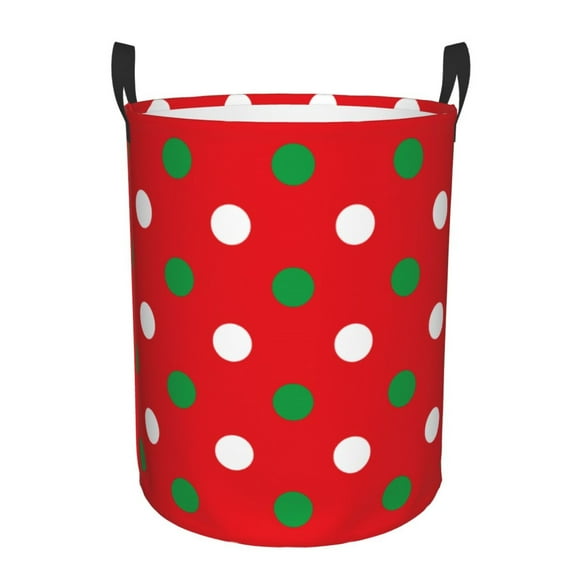 Balery White and Green Polka Dot Cesta de ropa redonda con asas, impermeable, independiente, para ropa, juguetes, dormitorio y familia-Medium