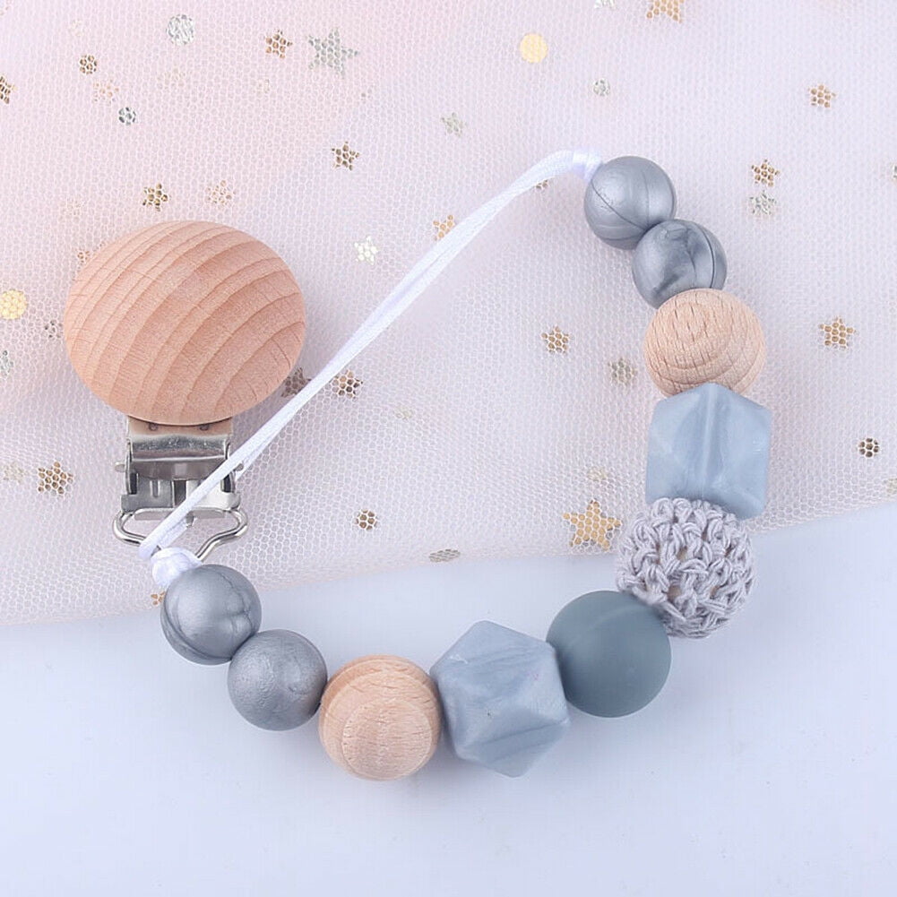 Wood Style funny supply Pacifier Clip Holder and Teething Rattle Set for Newborn Babies Wood Beads Toy Baby Teething Ring Chew Toy Baby Teething Bracelet Set