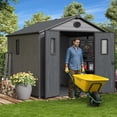 thumbnail image 6 of Bezseller 8*8 Outdoor Storage Tool Shed with Door and Floor, 16mm Thick Panel Plastic Outdoor Storage Shed with Steel Frame, Gray, 6 of 10