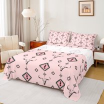 Manfei Pink Square Aztec Twin Sheet Sets for Adult, Tribal Western Bohemian Twin Fitted Sheet, Mandala Hippie Style Flat Sheet, Lightweight Room Decor, 3-Piece