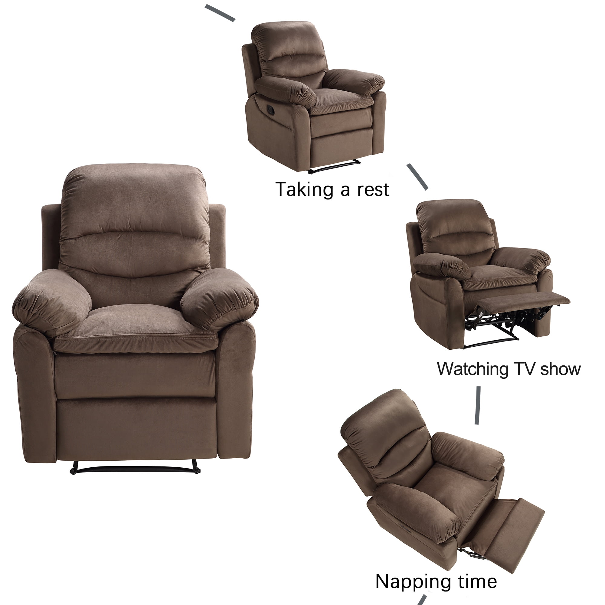 Kepooman Microfiber Manual Recliner Chair with Padded Seat for Bedroom Living Room, Brown Kepooman Microfiber Manual Recliner Chair with Padded Seat for Bedroom Living Room, Brown