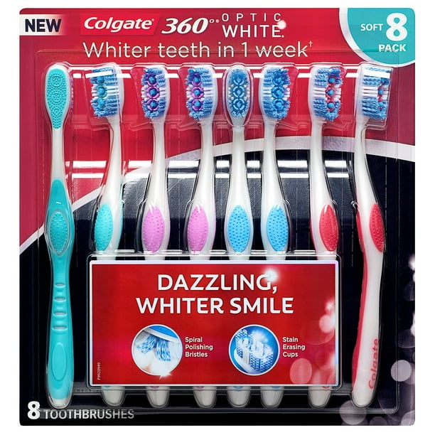 Colgate 360 Optic White Toothbrush, Soft, 8 Ct