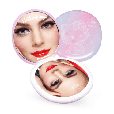 Impressions Vanity Hello Kitty Round Lighted Compact Mirror, 3x Magnifying Travel Makeup Mirror