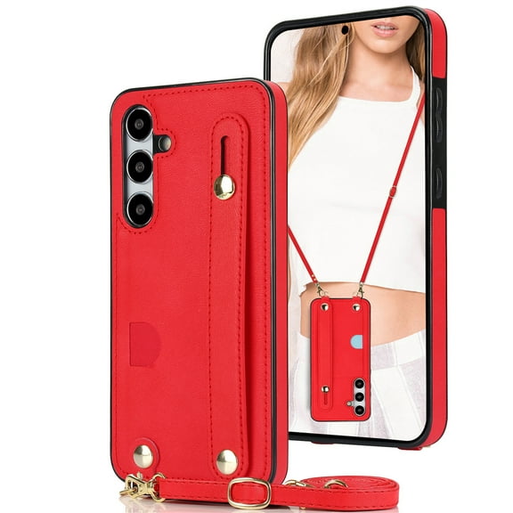 CCSmall for Samsung Galaxy S24 Plus Case with stand for Women, Crossbody Lanyard & Wristlet Strap Case Phone Cover for Samsung Galaxy S24 Plus KB Red