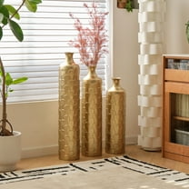 Aukfa Metal Decorative Tall Floor Vase,Set of 3 Large glazed Vases,25.2"/ 29.33"/34.25" H,Gold