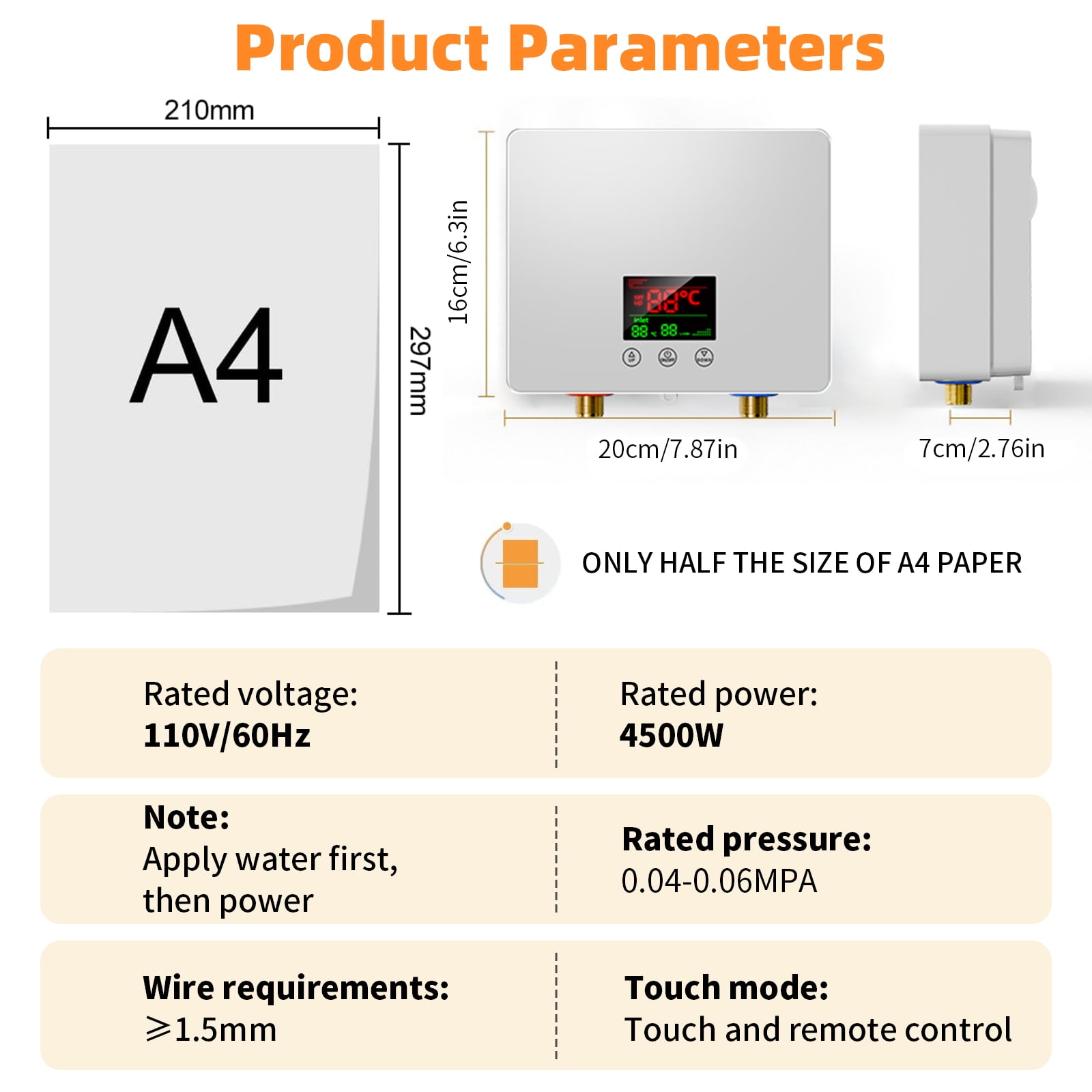 Electric Tankless Water Heater, 4500W Constant Temperature Instant Hot Water Heater with Remote Control Digital Display On Demand Hot Water Heater