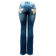 Jack David Rhinestone Studs Dark Wash Denim Flap Pocket Bootcut Jeans