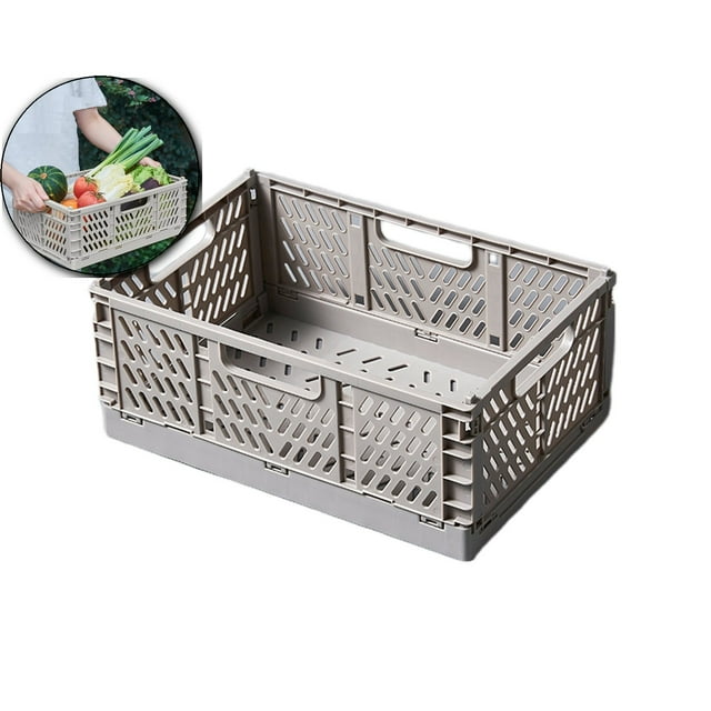 Dvruxg Plastic Collapsible Crate, Stackable Folding Storage Crate for Organization for Adults, Foldable Plastic Crate(Gray)