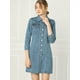 thumbnail image 3 of Vestido camisero de Mezclilla Allegra K Hasta la rodilla con Manga 3/4 y botones Vintage para Mujer azul M, 3 of 6