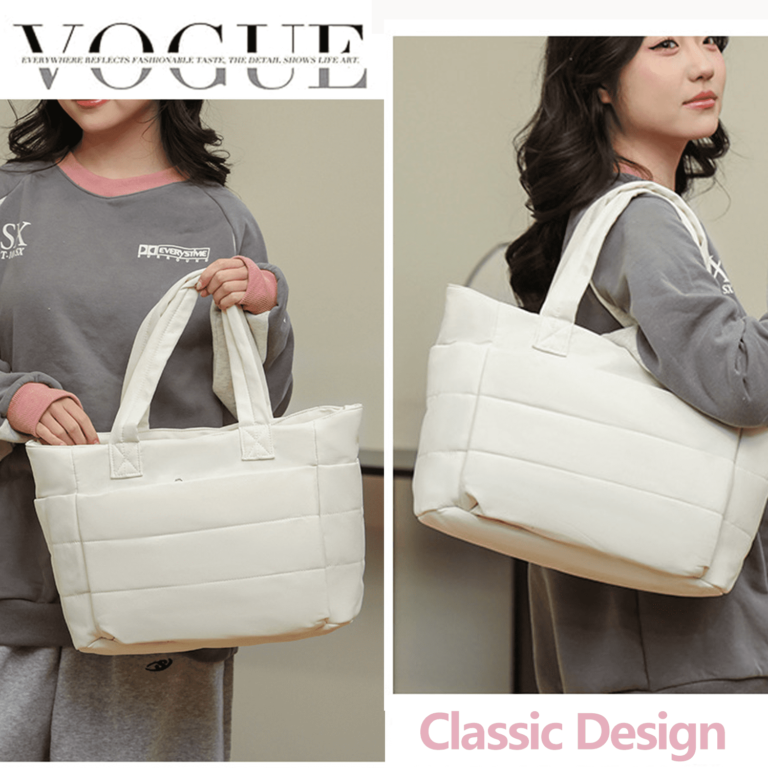 Puffer Tote Bag for Women, Large Shoulder Bag Handbag Work Travel 15.6" Laptop Bag, Quilted Computer Briefcase for Teacher Nurse Trolley Sleeve, Lightweight Puffy Soft Handbags for Beach, Gym