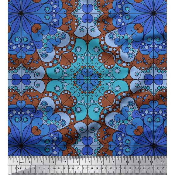 Soimoi Silk Fabric Mandala Kaleidoscope Decor Fabric Printed Yard 42 Inch Wide