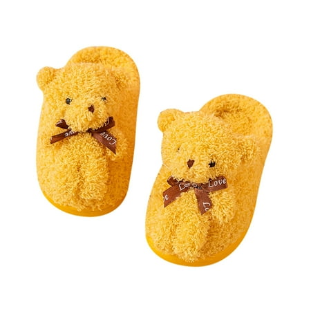 

EUBUY Winter Warm Furry Bunny Slippers Cute Cosy Fluffy Indoor Household Cotton Shoes Yellow for Size 28/29