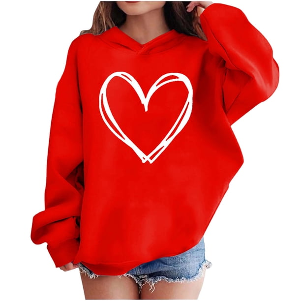 Sudadera con capucha y estampado de corazón de San Valentín, sudadera de manga larga para niños y niñas, chaqueta para niñas de talla mediana y grande.