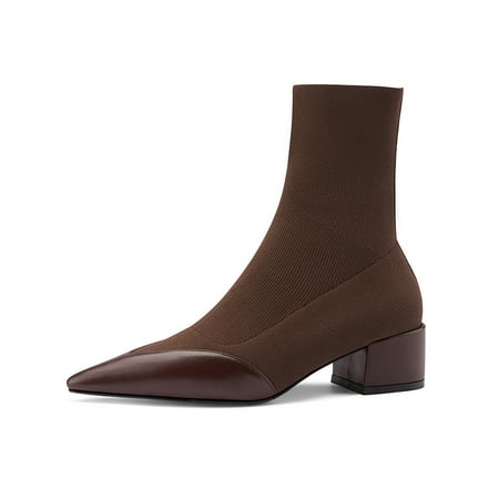 

Woobling Ladies Non-Slip Chunky Heels Shoes Solid Tarvel Fashion Pointy Toe Casual Shoe Brown 7.5