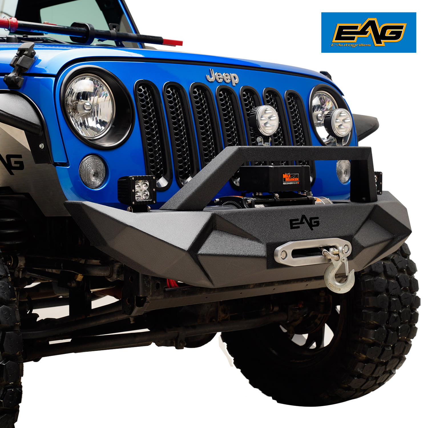 EAG Off Road Front Bumper with Winch Plate Fit for 07-18 Wrangler JK -  