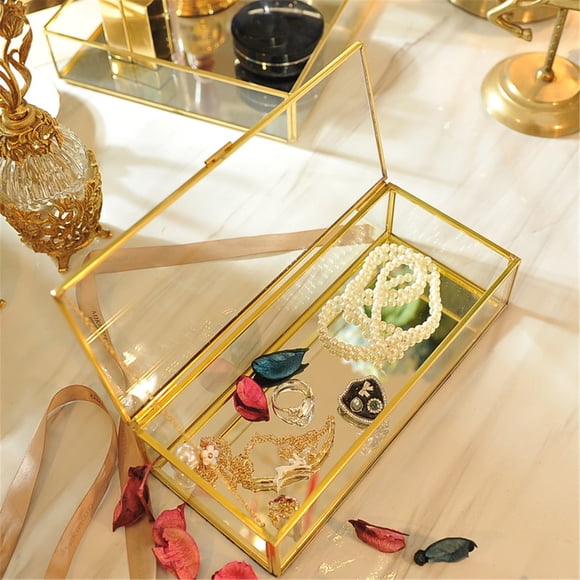 Joyeros para mujer, joyeros y organizadores, caja de vidrio, joyero de vidrio transparente, caja decorativa, estante de almacenamiento