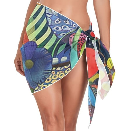 Whimsical Garden Women Coverups Beach Cover Up Chiffon Swimsuit Bikini Wrap Short Skirt Beach Slit Tie Waist