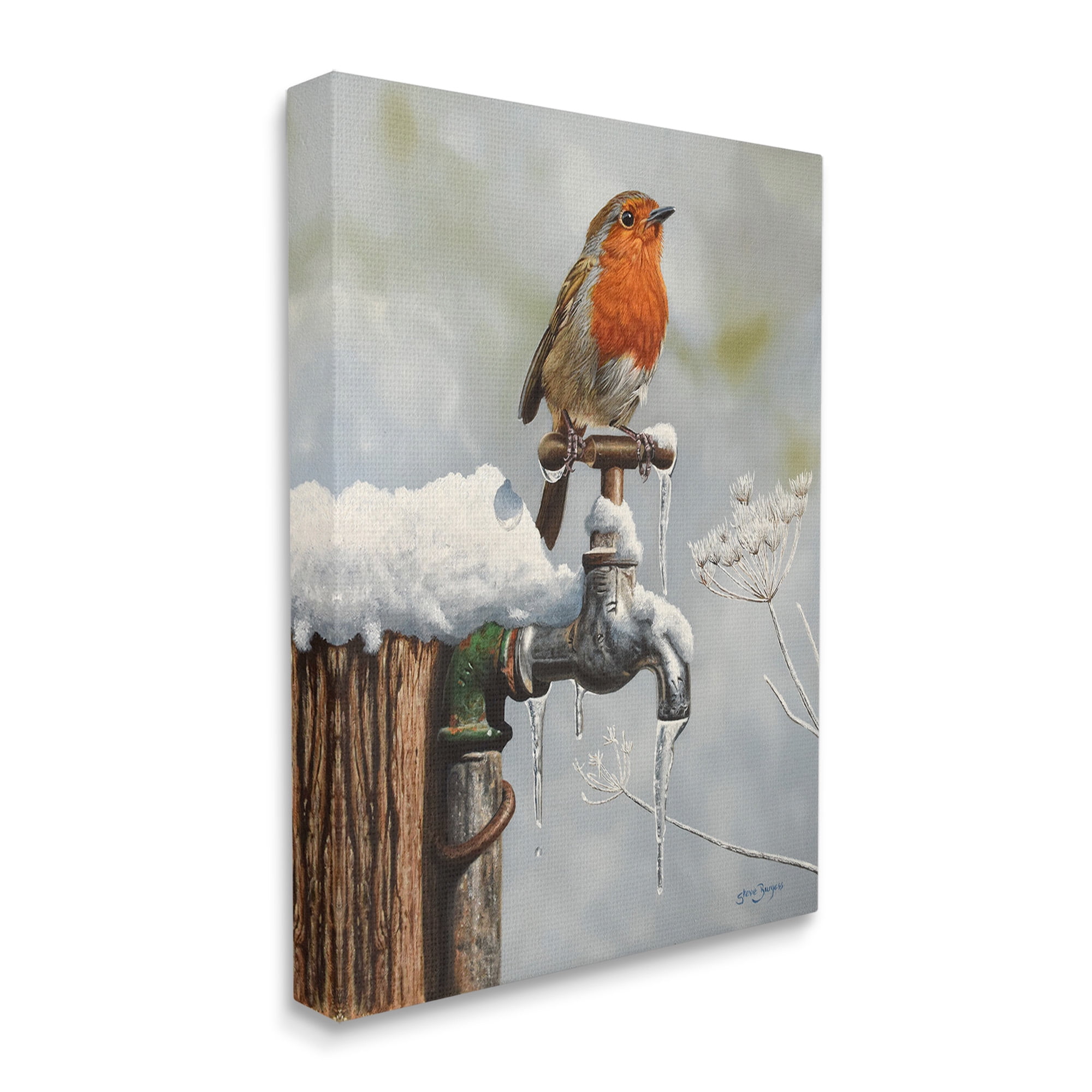 Stupell Industries Robin Bird & Winter Scene Animals & Insects Painting Gallery Wrapped Canvas Art Print Wall Art, 24 x 30
