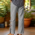 thumbnail image 5 of hoksml Women's Wide Leg Pants, Elastic Waist Casual Trousers with Side Slit and Bow Details, Loose Fit Pants for Summer Daily and Vacation Wear, 5 of 6