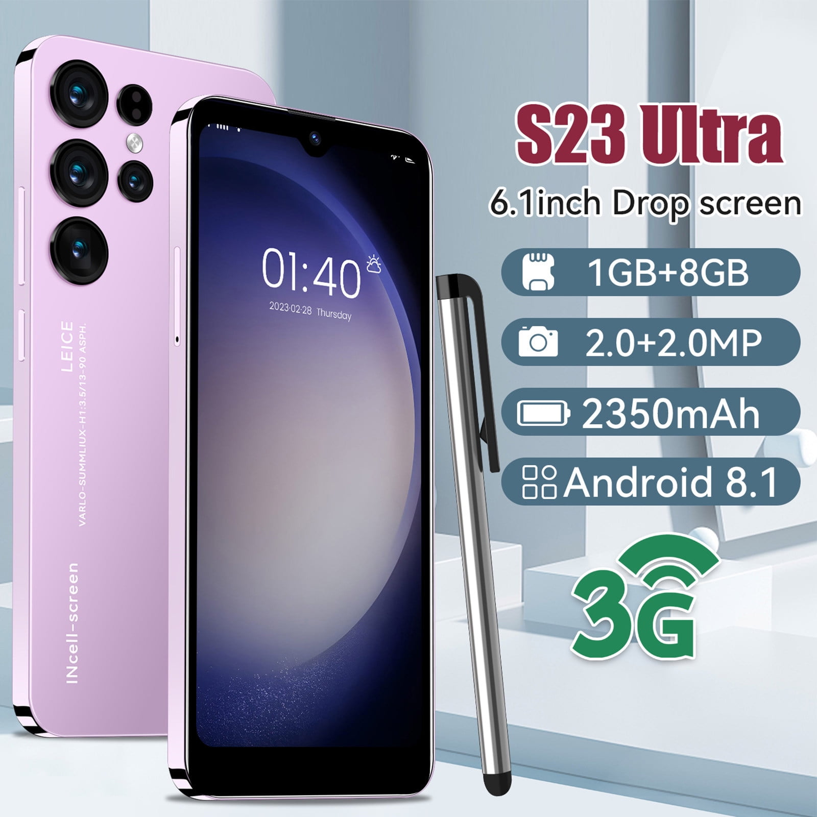 Cell Phone,Smartphone Straight Talk,S23 Ultra Android Smartphone 6.1-inch HD Dual Standby Card Slot 1+16G Memory Support Extension 128g