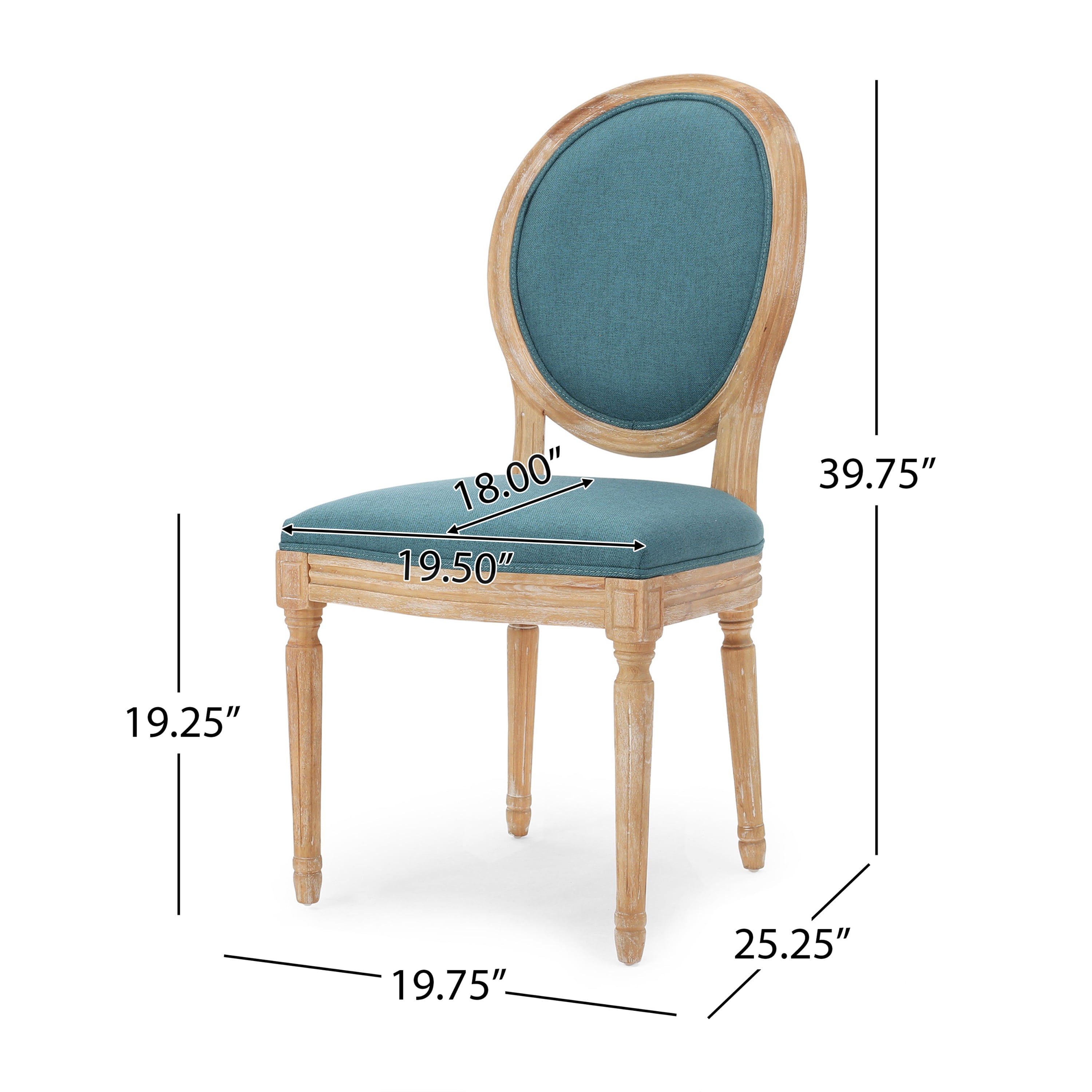 Noble House Phinnaeus FrenchFabric Dining Chairs, Set of 2, Dark Teal