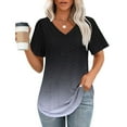 thumbnail image 2 of Olyvenn Women's Flowy Shirts Short Sleeve Shirt V-Neck Pleated Front Tunic Blouse Loose Fit Dressy Casual Tee Shirts Gray M, 2 of 5