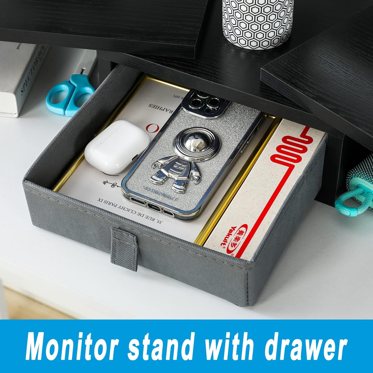Dual Monitor Stand Riser with Drawer - Length and Angle Adjustable Double Monitor Riser Corner Desk Shelf Organizer 37 inch Long Monitor Riser for 2 Monitors/Laptop/PC/Screen/TV
