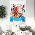 thumbnail image 3 of Alice in Wonderland Tapestry, Mad Design of Cards Clocks Tea Pots Keys Flowers Fantasy World Artwork, Wall Hanging for Bedroom Living Room Dorm Decor, 60W X 80L Inches, Multicolor, by Ambesonne, 3 of 5