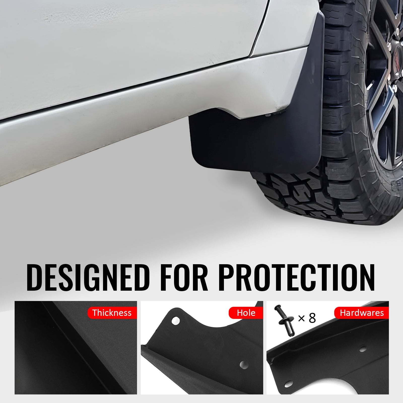 Ikon Motorsports 4PCS Front Rear Mud Flaps Wheel Arch Splash Guards MudFlaps For 2022-2026 Toyota Tundra, PP Polypropylene 76621 76622 76625 76626