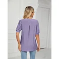 thumbnail image 3 of Cuteduck Women's Tshirts Casual Fashion V-Neck Solid Colour T Shirt Hollow Bubble Sleeve Loose Top T Shirts, S-2XL, 3 of 5