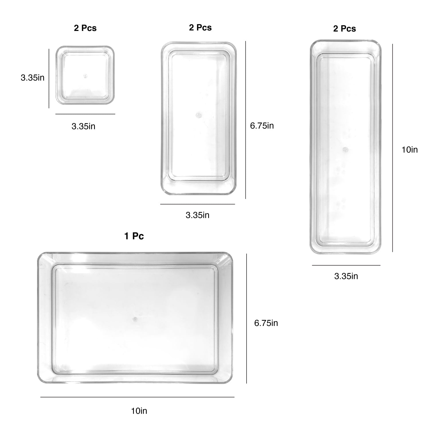 Isaac Jacobs Clear Stackable Drawer Organizer Set, 7-Piece – Multi-Size Plastic Storage Bins for Kitchen, Bathroom, Vanity, Office, and Home Organization