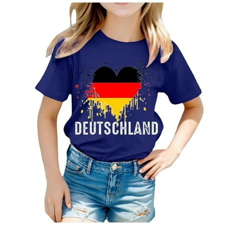 

Girls Shirts Size 14 16 Children Flag Of Germany Print Short Sleeve Round Neck T Shirt Fashion Trend Bottoming Shirts Clothes A-Navy 110
