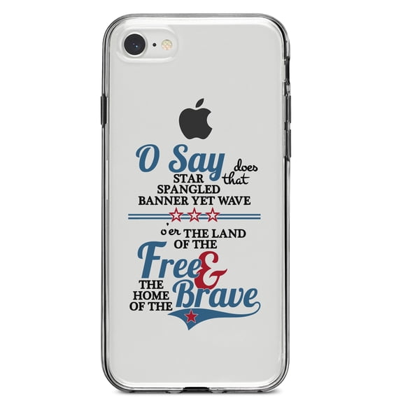 DistinctInk Clear Shockproof Hybrid Case for iPhone 7 8 SE (2020 Model) 4.7" Screen TPU Bumper Acrylic Back Tempered Glass Screen Protector - Star Spangled Banner - Home of the Brave