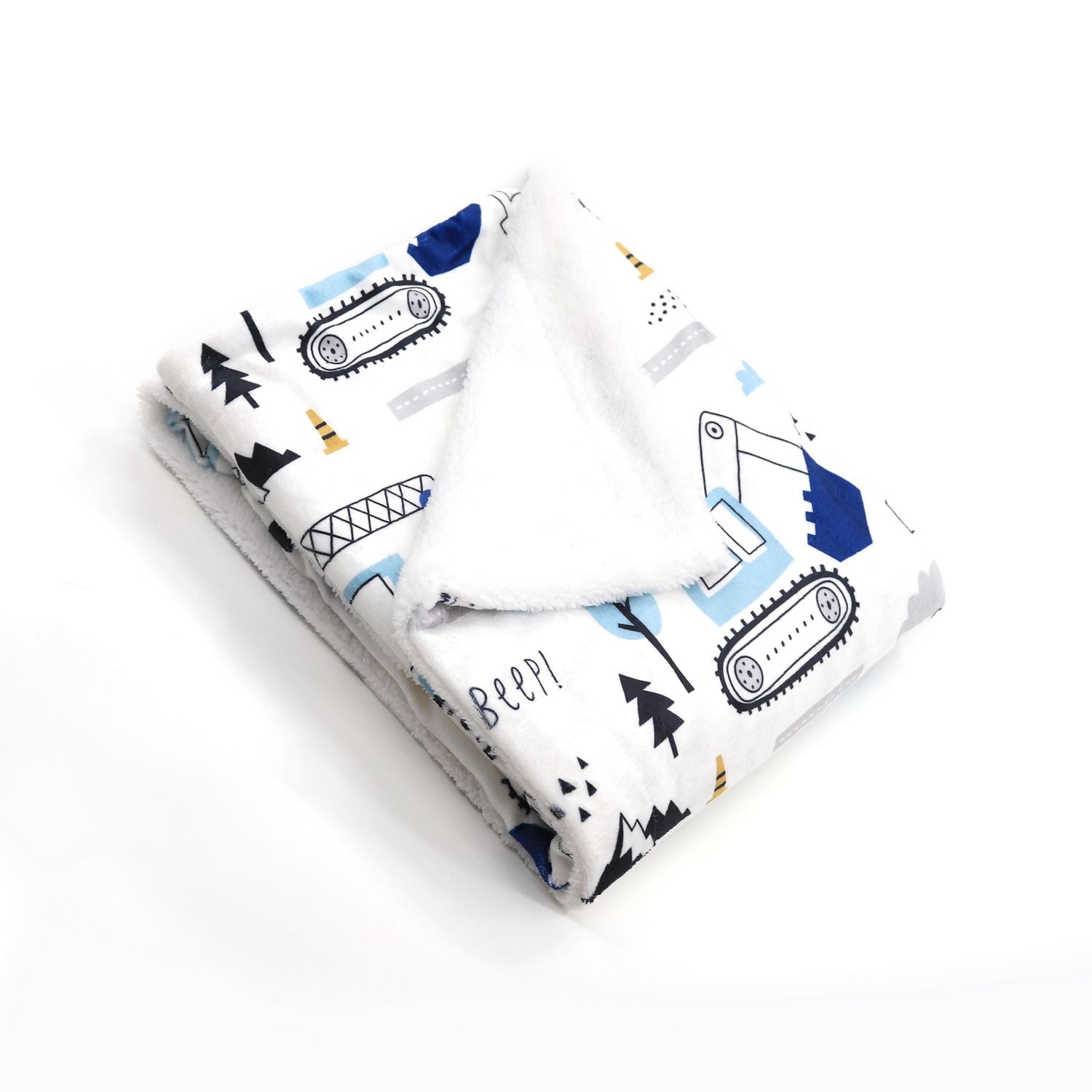 Couverture réversible en flanelle polaire douce et chaude pour enfants, motif de camion de dessin animé avec base blanche, 101 x 127 cm, motif imprimé Marina Decoration