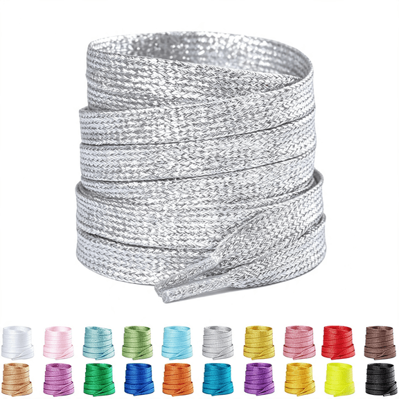 BZCOE 2 Pairs Flat Glitter Shoe Laces for Sneakers, Sparkly Shoelaces | Metallic Shiny Laces, 20 Colors, 5 Sizes, Fits for Men Women, for Athletic/Sports/Casual Shoes, and High Tops