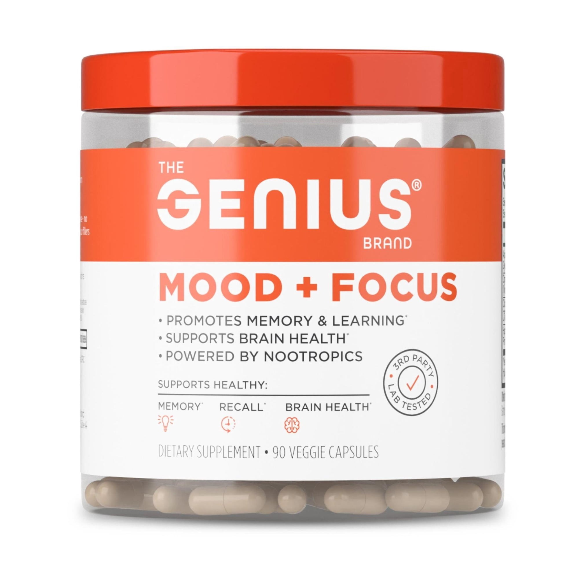 The Genius Brand Mood + Focus Nootropic – 400mg Organic Lion’s Mane, Alpha GPC & Citicoline – Memory & Focus Supplement – 30 Servings