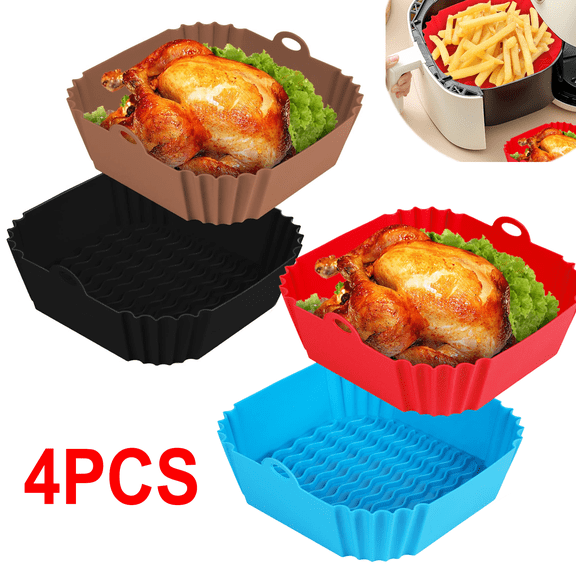 Silicone Air Fryer Liners Inserts 4 Pack Air Fryer Silicone Basket Inserts Square Reusable Air Fryer Liners 7.8in