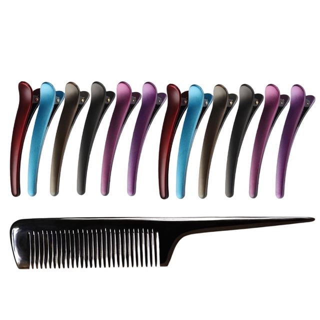 EeaseMX 13 pinzas de pico de pato para peluquería, con peine, para peluquería casera.