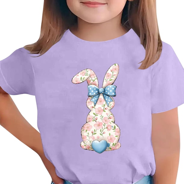Camiseta de Cuello Redondo Impresa de Pascua de Manga Corta para Niños, Camiseta Gráfica de Niños Casual para 3-14 Años de Uso Diario