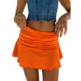 thumbnail image 2 of Blotona Women Casual Pleated Hem Skirt Solid Color Elastic Waist Short Skirt, Black/ White/ Orange, 2 of 7