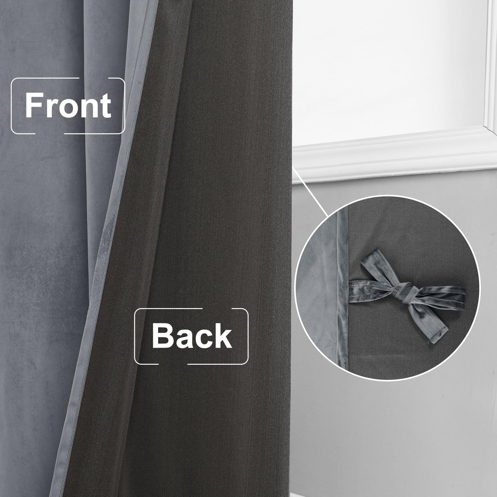JIUZHEN Velvet Curtains Contemporary Grey Solid Print Rod Pocket Blackout Curtains, 60" x 96" (2 Panels)