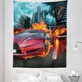 thumbnail image 1 of Cars Tapestry, Hot Red Concept Car in Blazing Tires Building and Birds Speeding Fast, Fabric Wall Hanging Decor for Bedroom Living Room Dorm, 5 Sizes, Red Orange Blue, by Ambesonne, 1 of 1