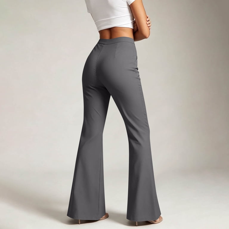 qolati Wide Leg Bootcut Dress Pants for Women High Waisted Stretchy Work Pants Business Casual Office Slacks Flare Trousers Gray XXXL