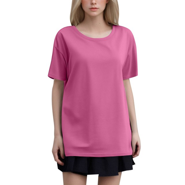 T-shirt Mode Femme Col Rond Grande Taille Manches Courtes Couleur Unie avec Tissu Doux et Respirant