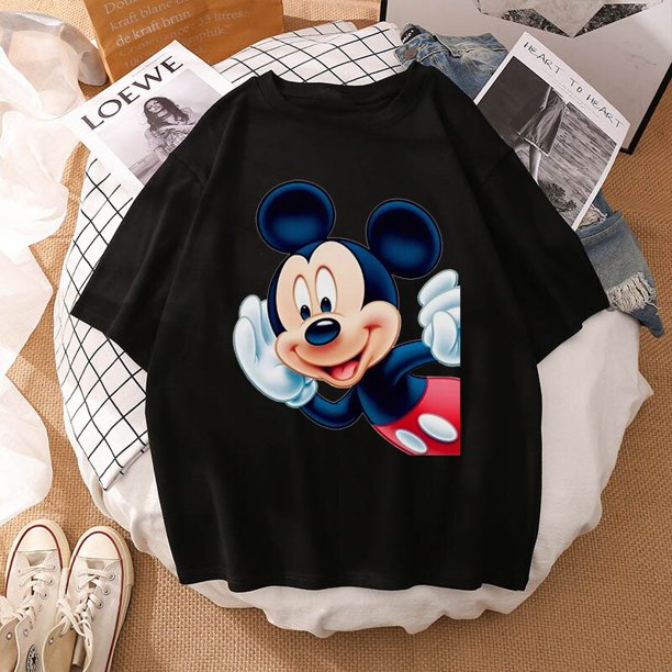 Woman Summer New 2022 Hot Cartoon Disney Mickey And Friends Minnie Mouse Leopard Bow Portrait T-Shirt Short Sleeve Teen TopsXL Gao Jinjia LED