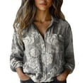 thumbnail image 2 of Gray Women Shirts, Women Cotton Shirt Printed Fashion Button Down Shirts Casual Tops Long Sleeve Blouse,Women Shirts 3XL, 2 of 3